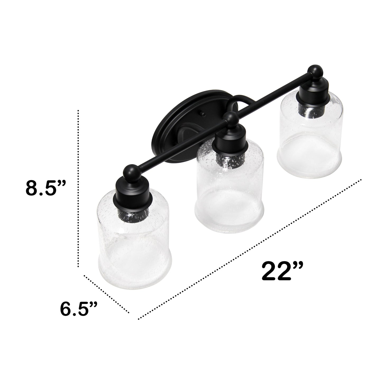 All The Rages Lalia Home Black Studio Loft Modern 3-Light Metal Vanity Light With Clear Seeded Glass Shades