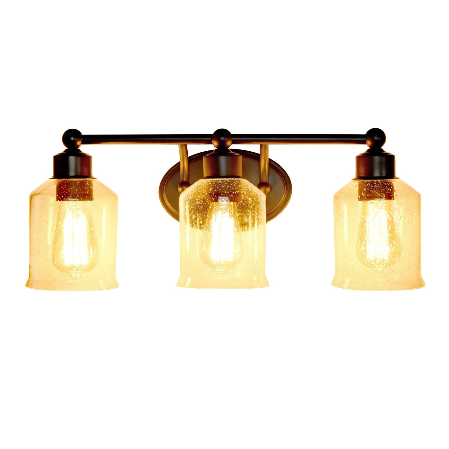 All The Rages Lalia Home Black Studio Loft Modern 3-Light Metal Vanity Light With Clear Seeded Glass Shades
