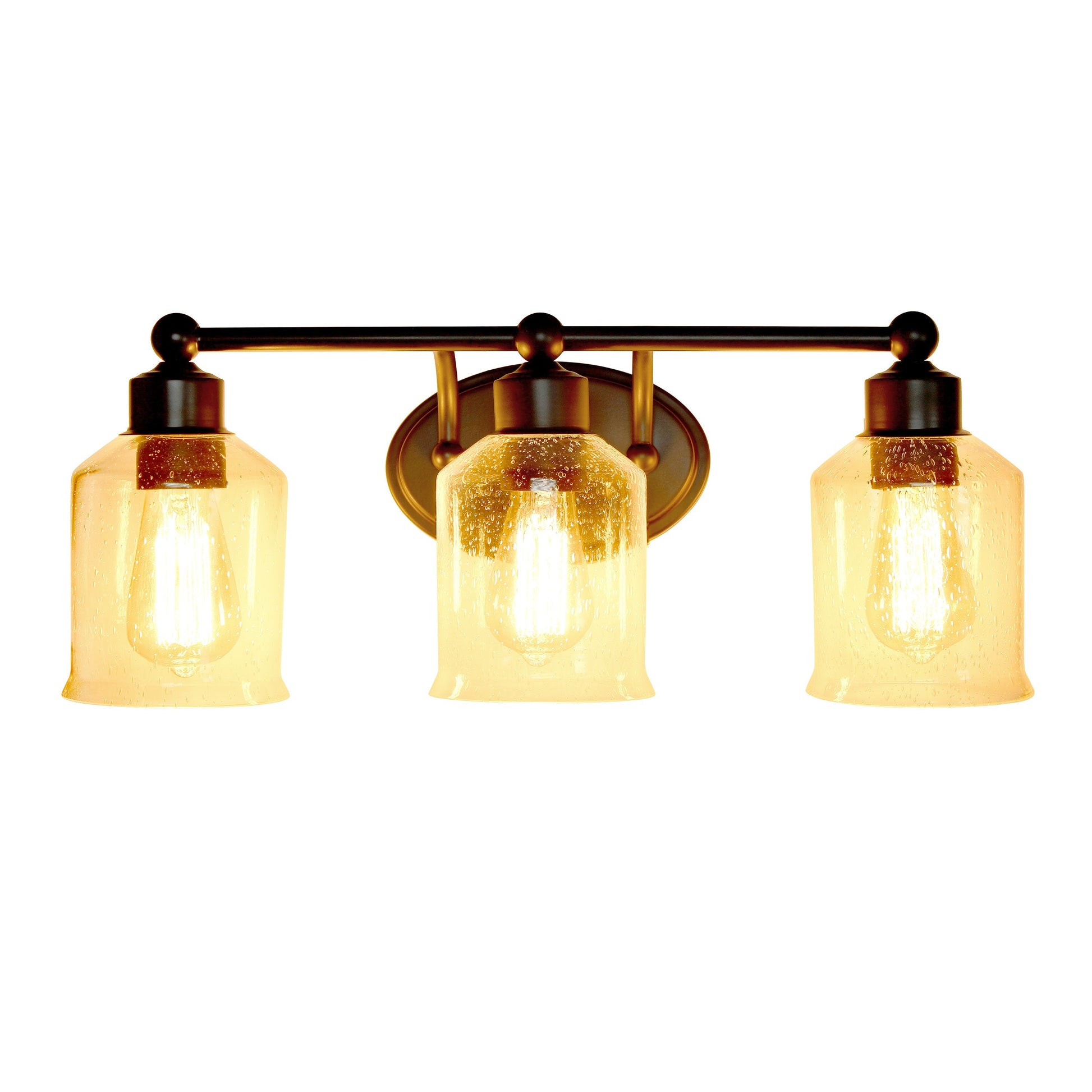 All The Rages Lalia Home Black Studio Loft Modern 3-Light Metal Vanity Light With Clear Seeded Glass Shades