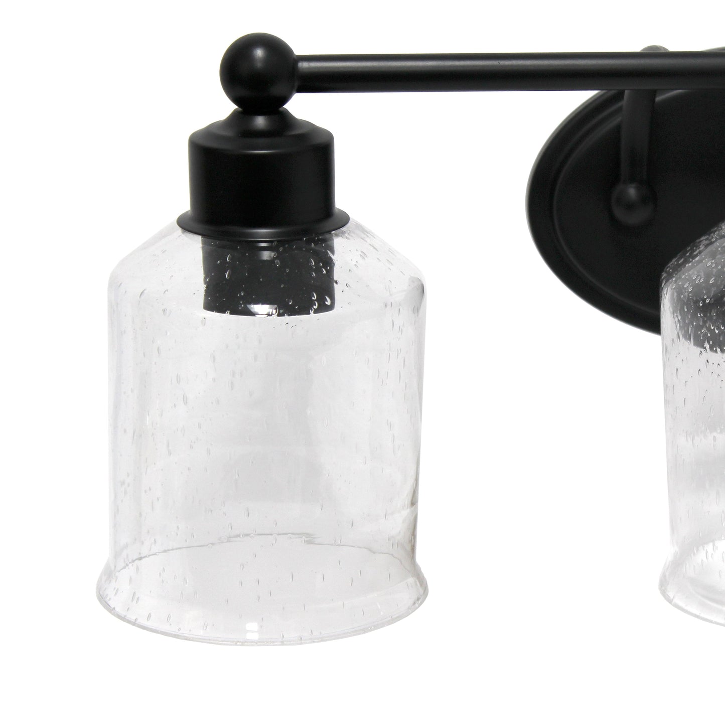 All The Rages Lalia Home Black Studio Loft Modern 3-Light Metal Vanity Light With Clear Seeded Glass Shades