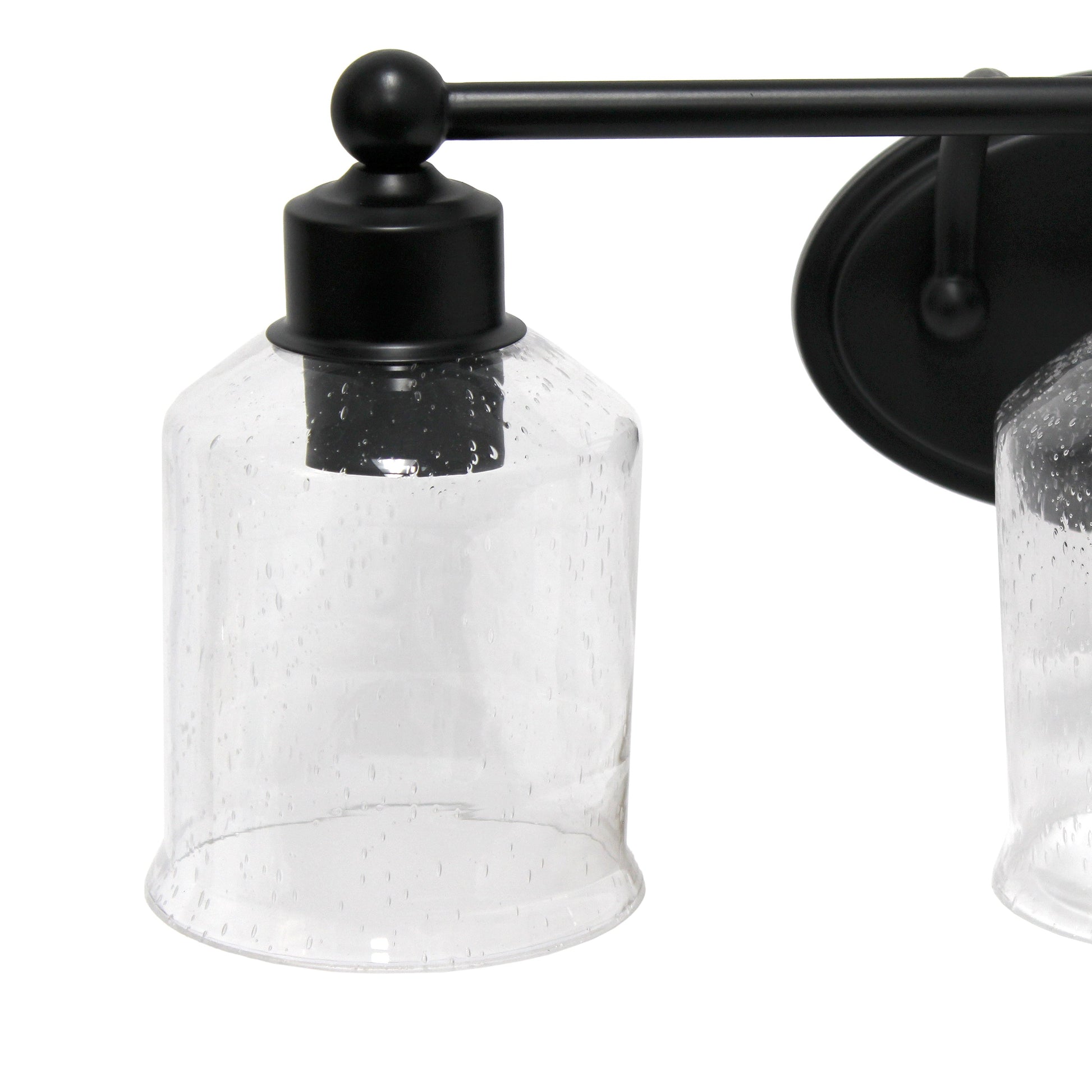 All The Rages Lalia Home Black Studio Loft Modern 3-Light Metal Vanity Light With Clear Seeded Glass Shades