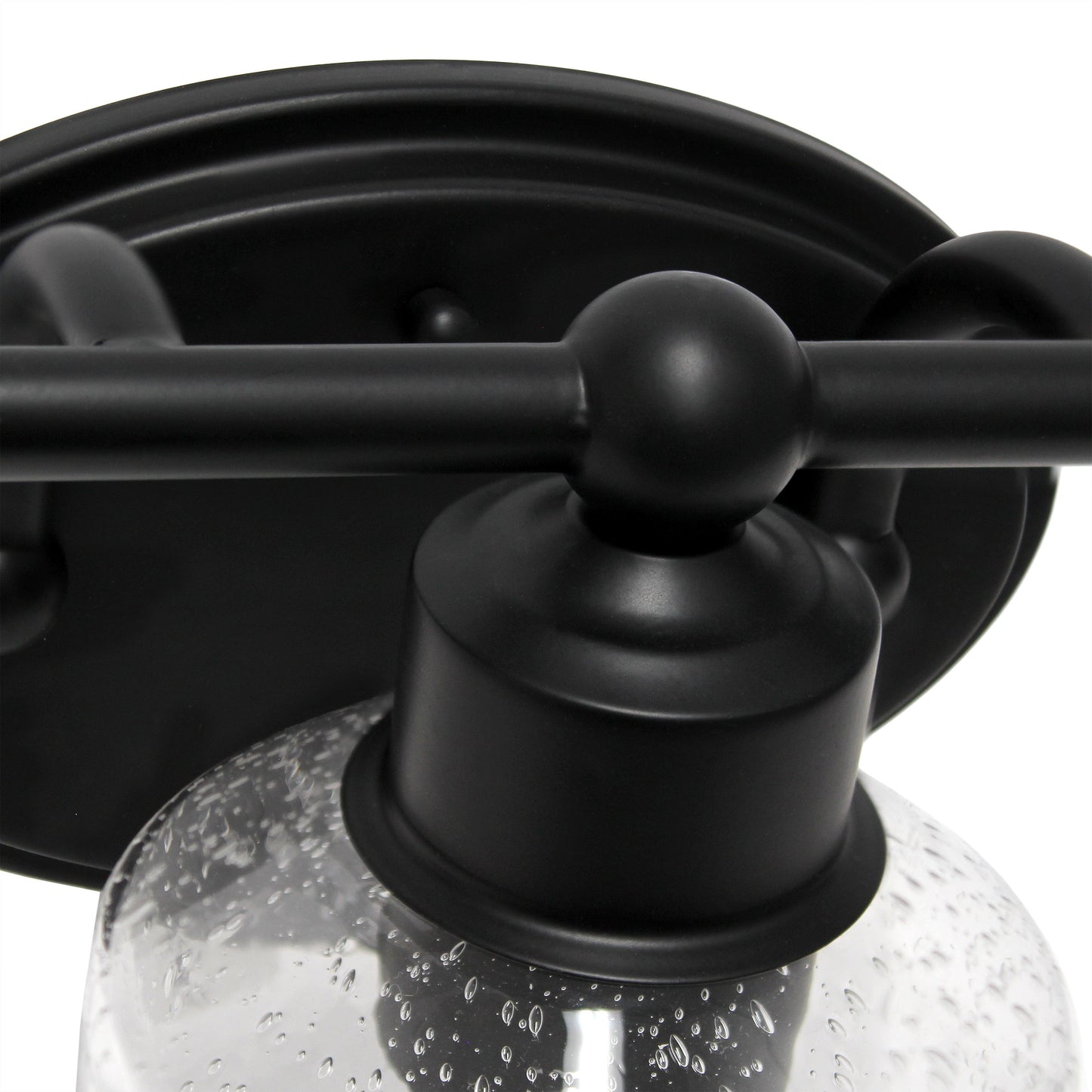 All The Rages Lalia Home Black Studio Loft Modern 3-Light Metal Vanity Light With Clear Seeded Glass Shades