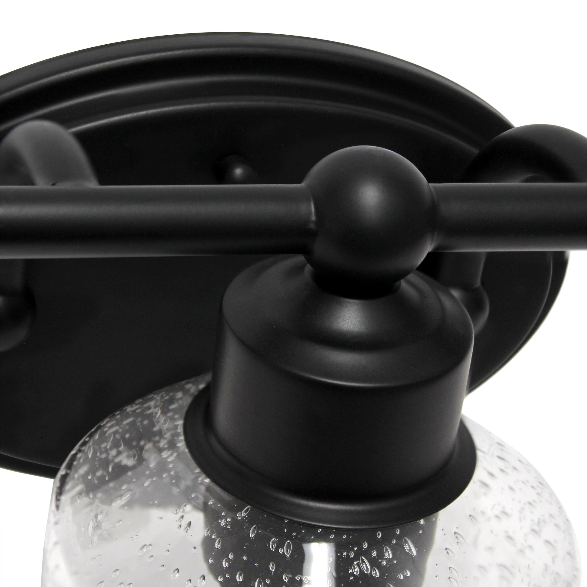 All The Rages Lalia Home Black Studio Loft Modern 3-Light Metal Vanity Light With Clear Seeded Glass Shades