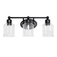 All The Rages Lalia Home Black Studio Loft Modern 3-Light Metal Vanity Light With Clear Seeded Glass Shades