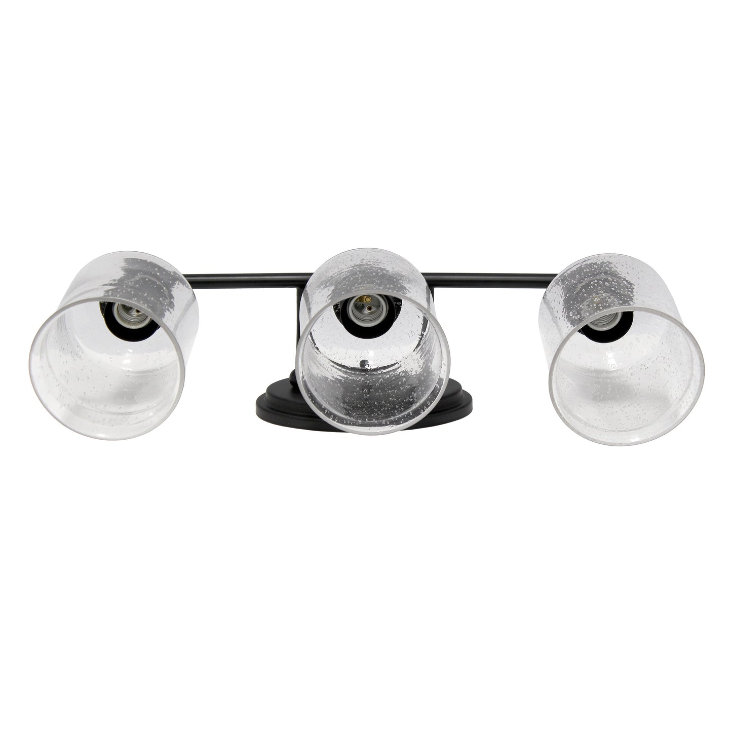 All The Rages Lalia Home Black Studio Loft Modern 3-Light Metal Vanity Light With Clear Seeded Glass Shades