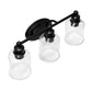 All The Rages Lalia Home Black Studio Loft Modern 3-Light Metal Vanity Light With Clear Seeded Glass Shades