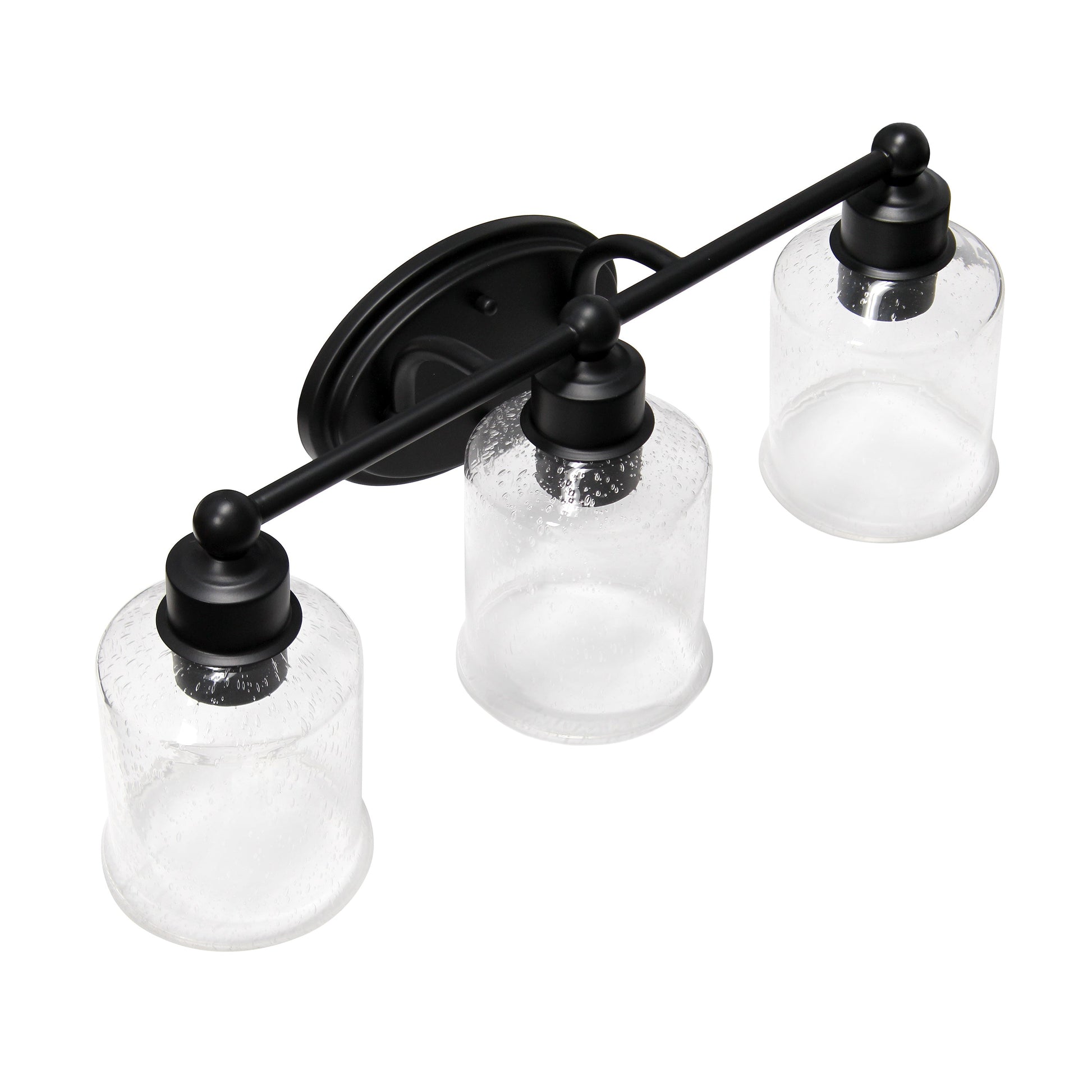 All The Rages Lalia Home Black Studio Loft Modern 3-Light Metal Vanity Light With Clear Seeded Glass Shades