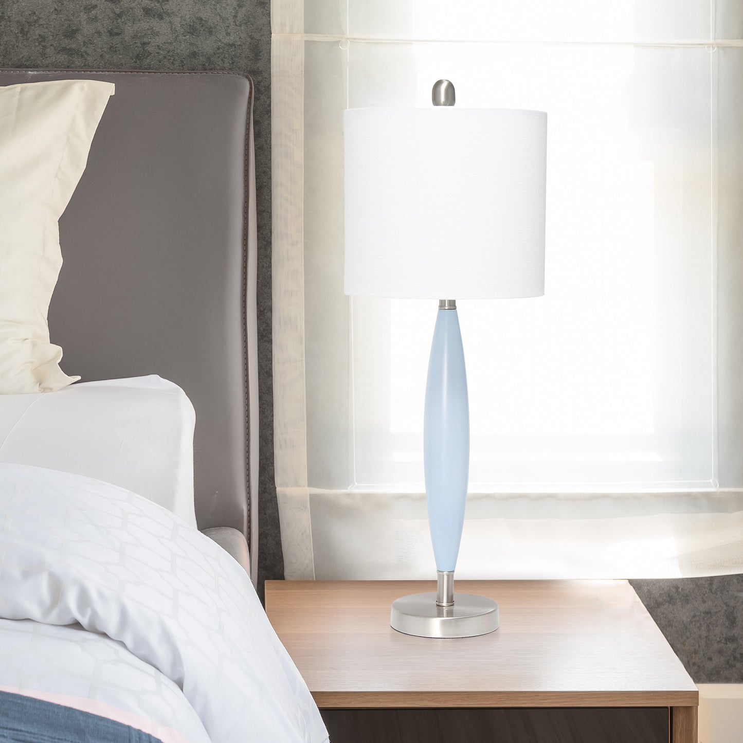 All The Rages Lalia Home Blue Stylus Table Lamp With White Fabric Shade