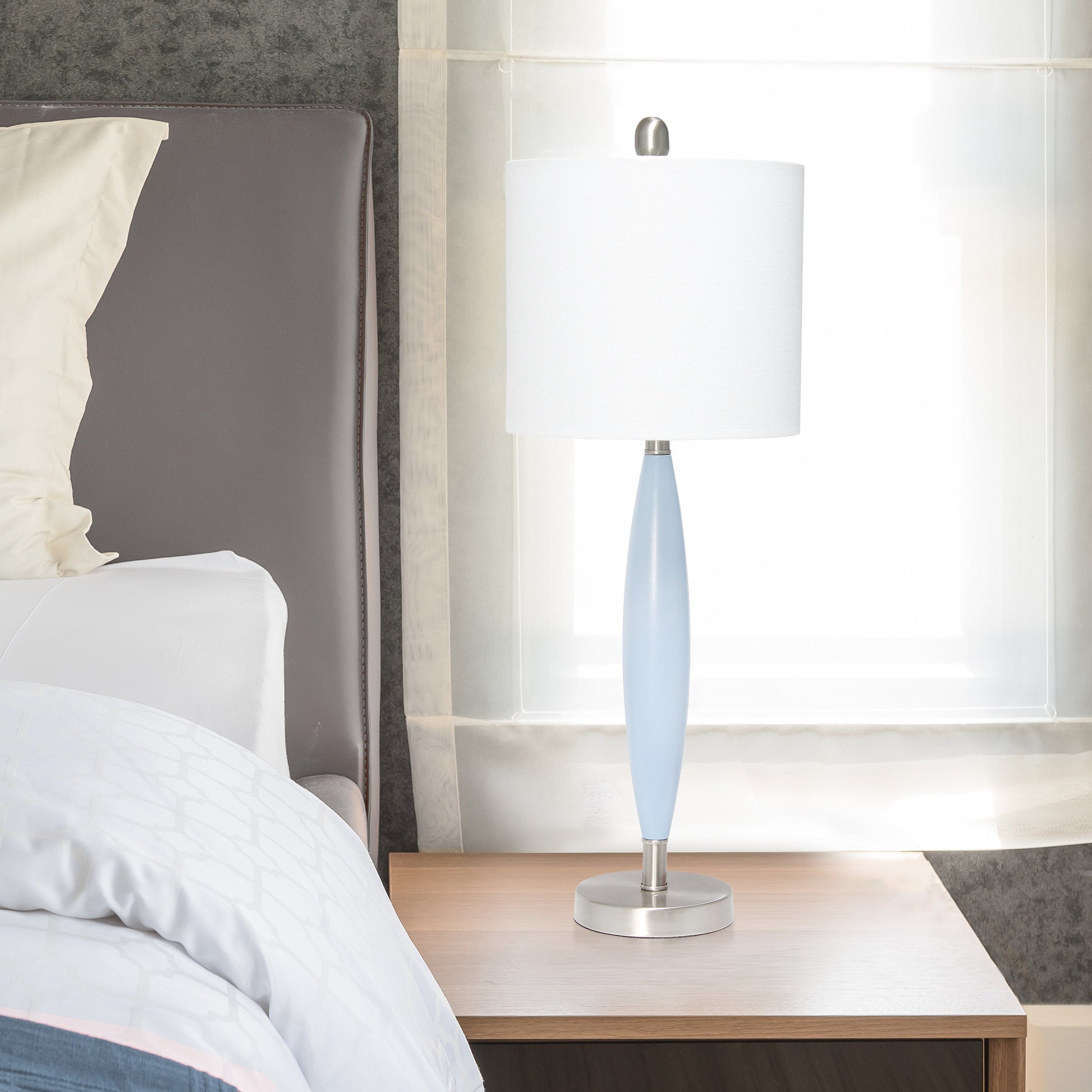 All The Rages Lalia Home Blue Stylus Table Lamp With White Fabric Shade
