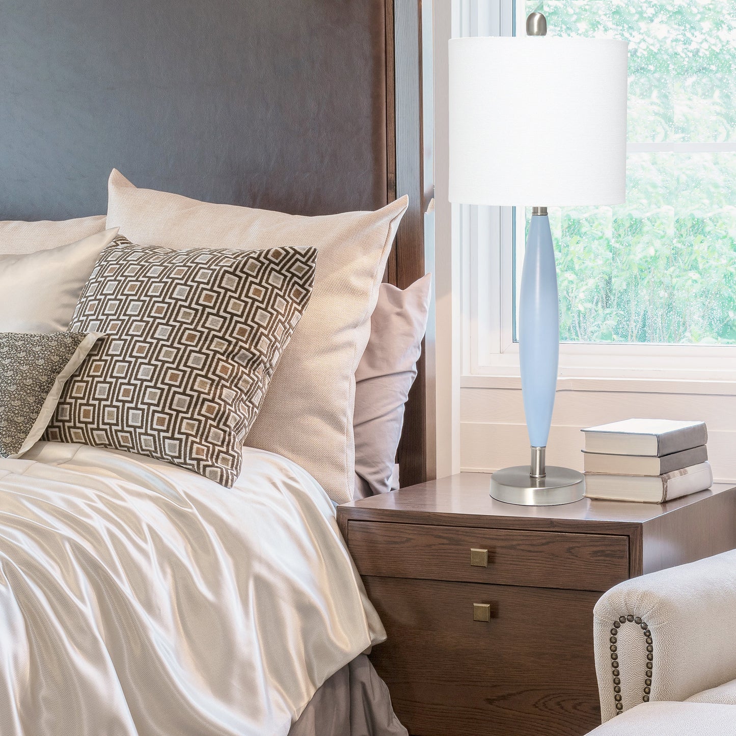 All The Rages Lalia Home Blue Stylus Table Lamp With White Fabric Shade