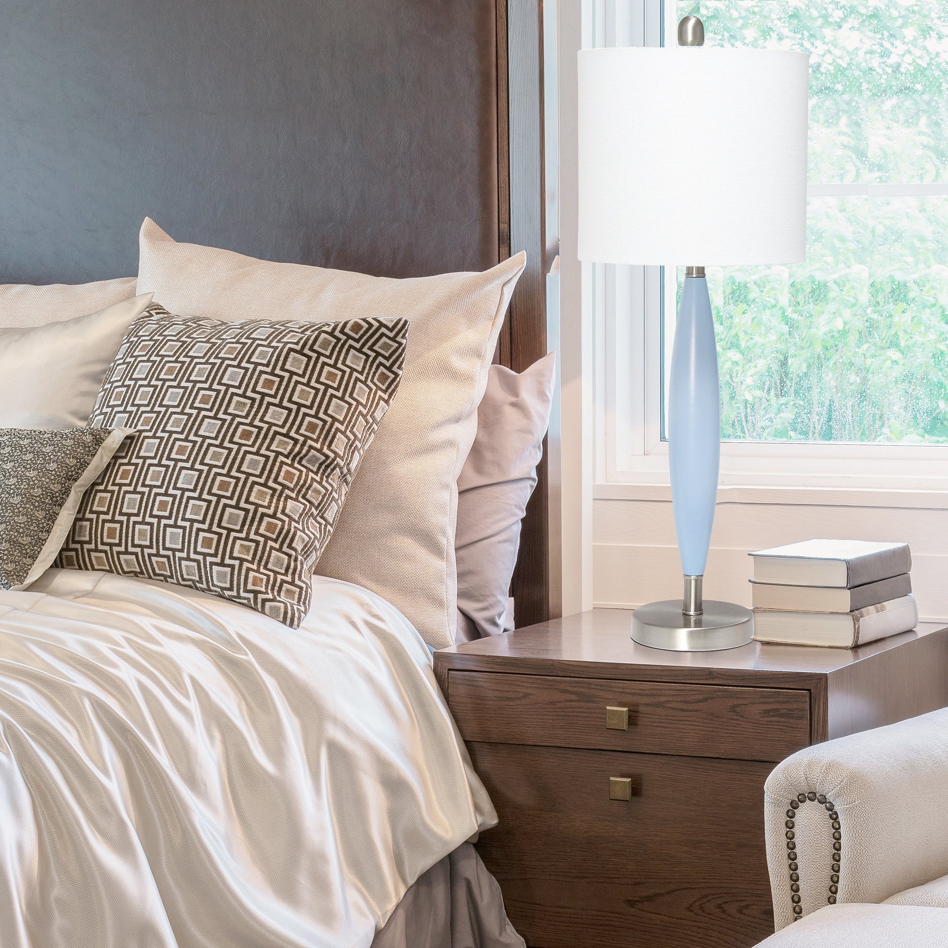 All The Rages Lalia Home Blue Stylus Table Lamp With White Fabric Shade