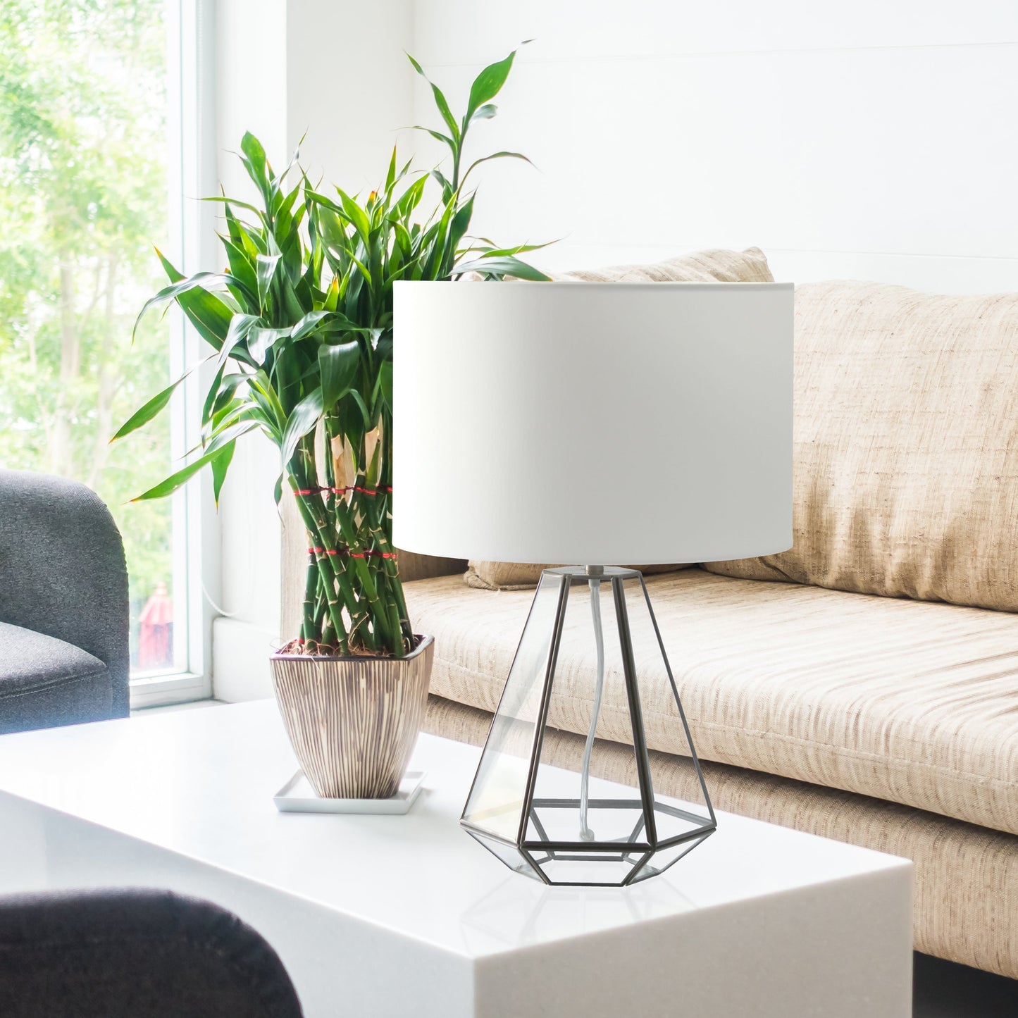 All The Rages Lalia Home Brass Transparent Triagonal Table Lamp