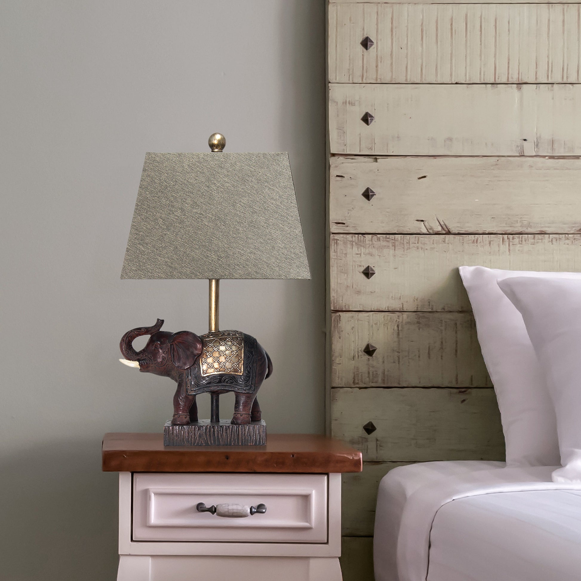All The Rages Lalia Home Brown Elephant Table Lamp With Fabric Shade