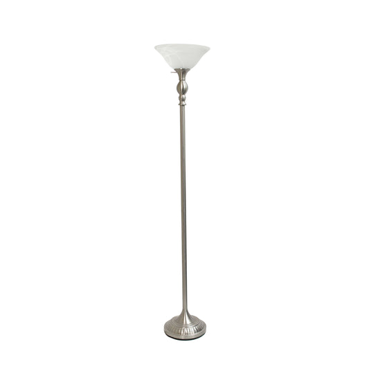 All The Rages Lalia Home Brushed Nickel 1-Light Classic Torchiere Floor Lamp With Marbleized Glass Shade