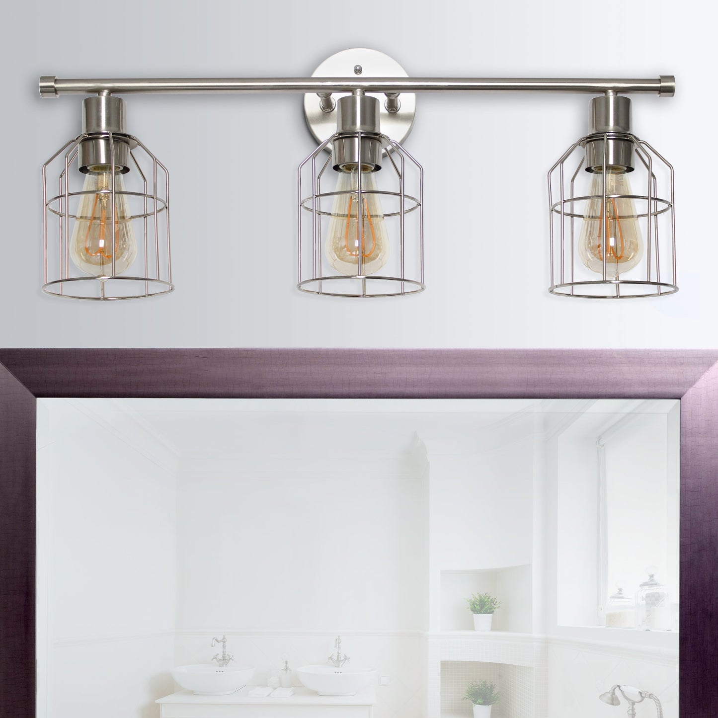 All The Rages Lalia Home Brushed Nickel 3-Light Industrial Wired Vanity Light