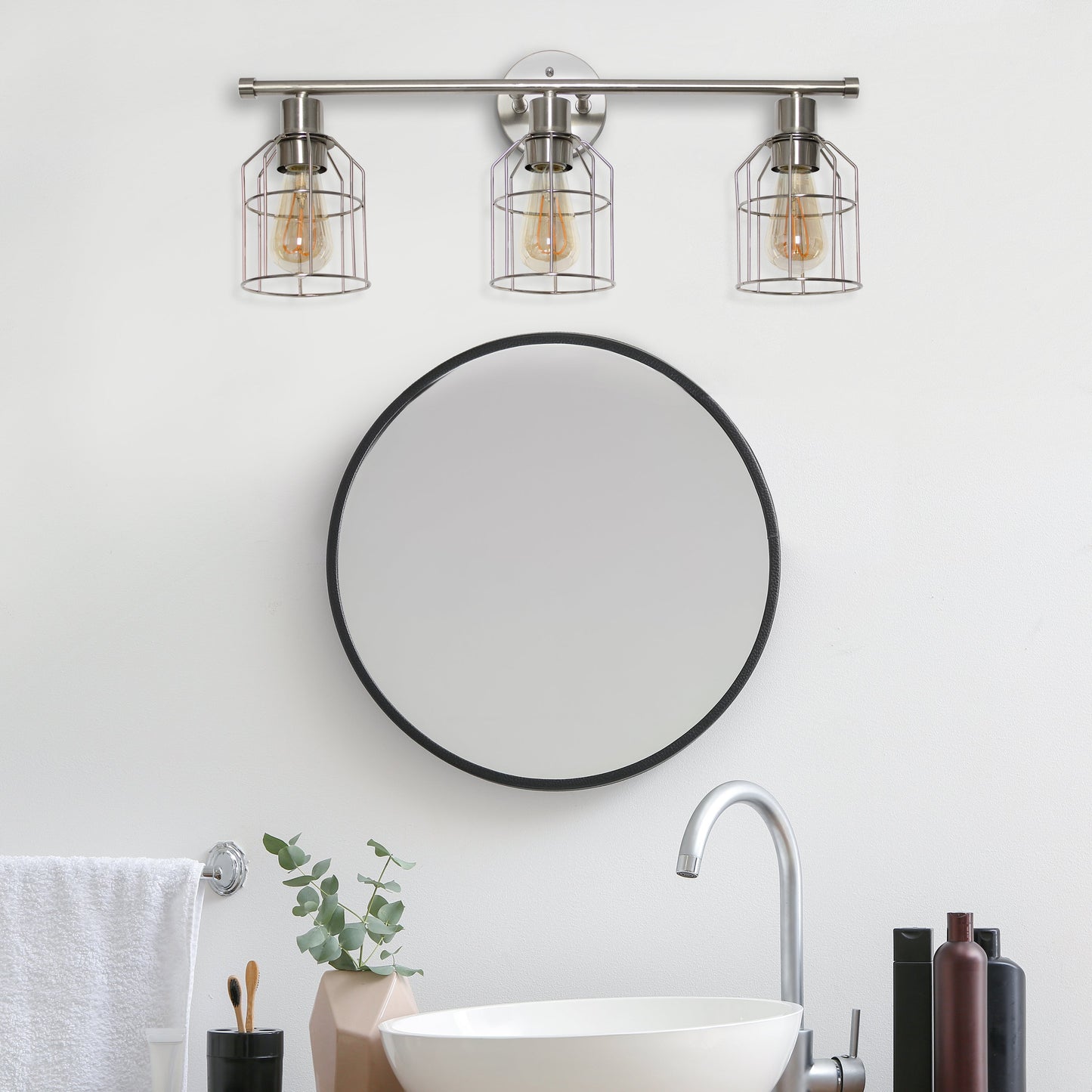 All The Rages Lalia Home Brushed Nickel 3-Light Industrial Wired Vanity Light