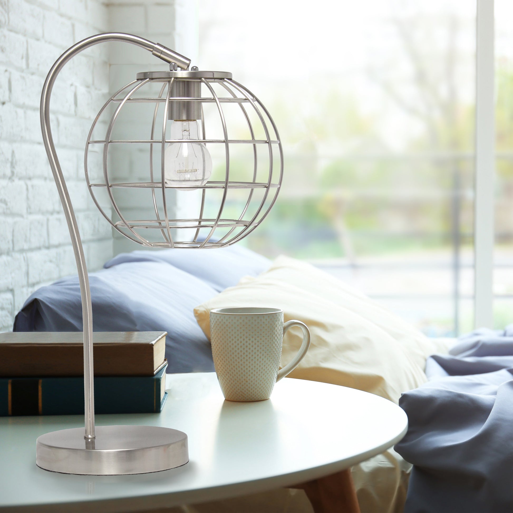 All The Rages Lalia Home Brushed Nickel Arched Metal Cage Table Lamp