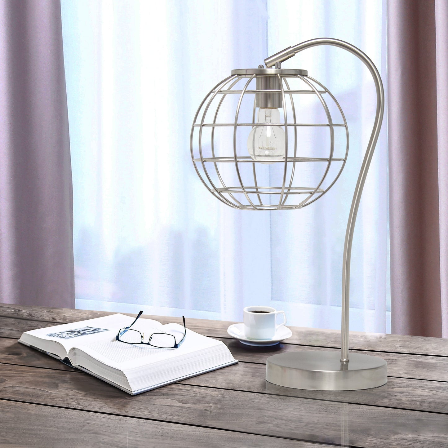 All The Rages Lalia Home Brushed Nickel Arched Metal Cage Table Lamp