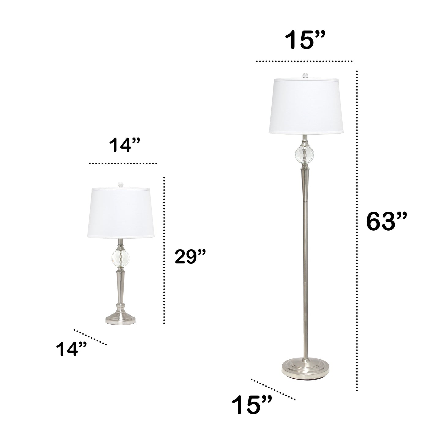 All The Rages Lalia Home Brushed Nickel Crystal Drop Table & Floor Lamp Set