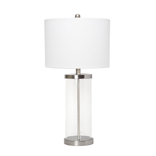 All The Rages Lalia Home Brushed Nickel Entrapped Glass Table Lamp With White Fabric Shade