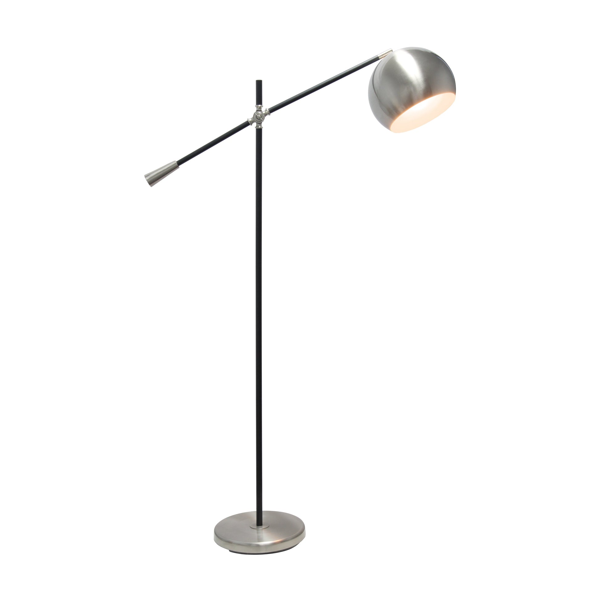 All The Rages Lalia Home Brushed Nickel & Matte Black Swivel Floor Lamp With Inner White Dome Shade