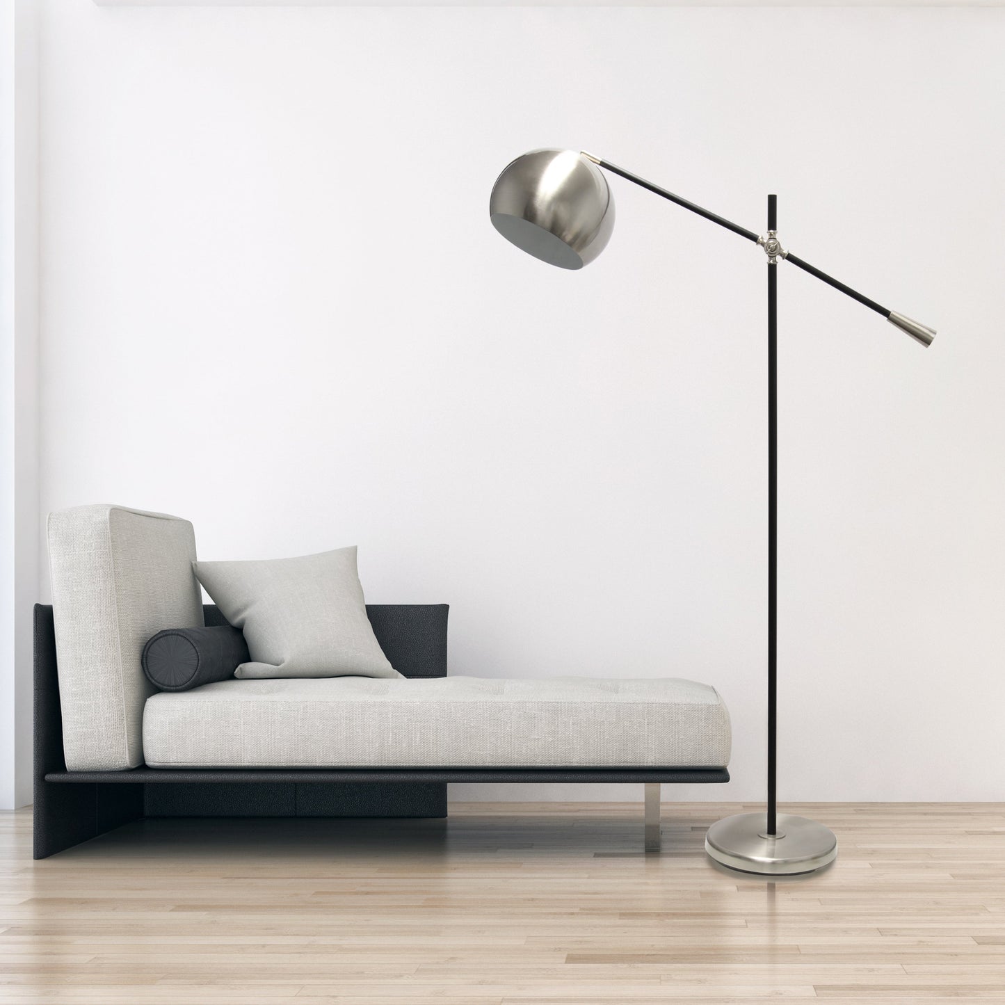 All The Rages Lalia Home Brushed Nickel & Matte Black Swivel Floor Lamp With Inner White Dome Shade