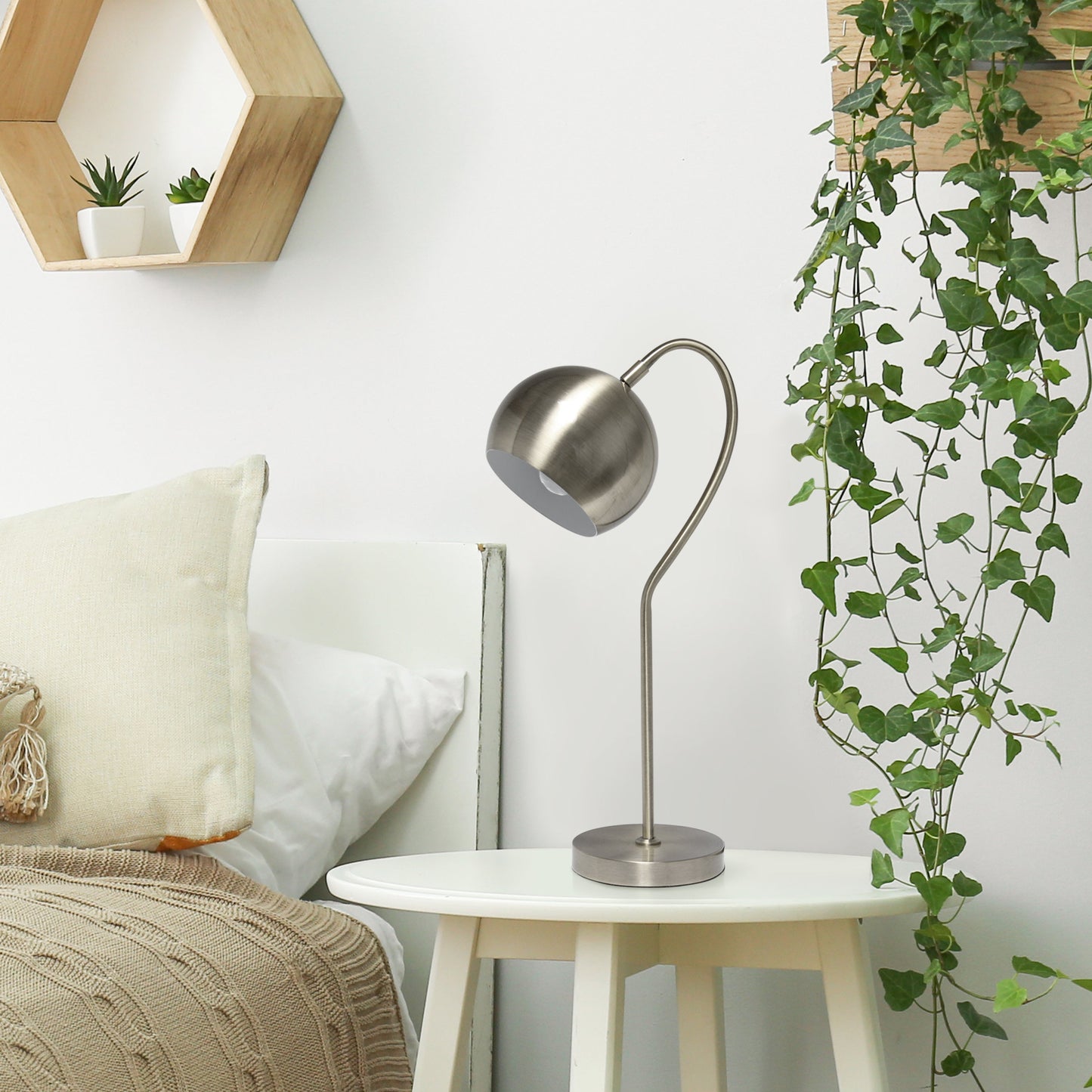 All The Rages Lalia Home Brushed Nickel Mid Century Curved Table Lamp With Dome Shade