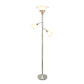 All The Rages Lalia Home Brushed Nickel Torchiere Floor Lamp With 2 Reading Lights & Scalloped Glass Shades