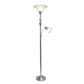 All The Rages Lalia Home Brushed Nickel Torchiere Floor Lamp With Reading Light & Marble Glass Shades