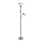 All The Rages Lalia Home Brushed Nickel Torchiere Floor Lamp With Reading Light & Marble Glass Shades