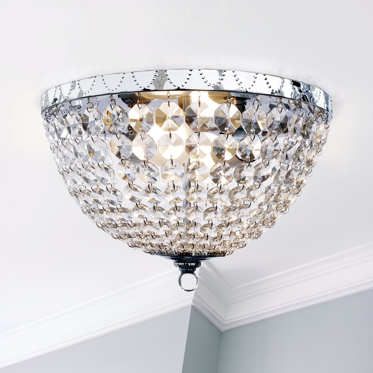 All The Rages Lalia Home Chrome 2-Light Crystal Drop Ceiling Flush Mount