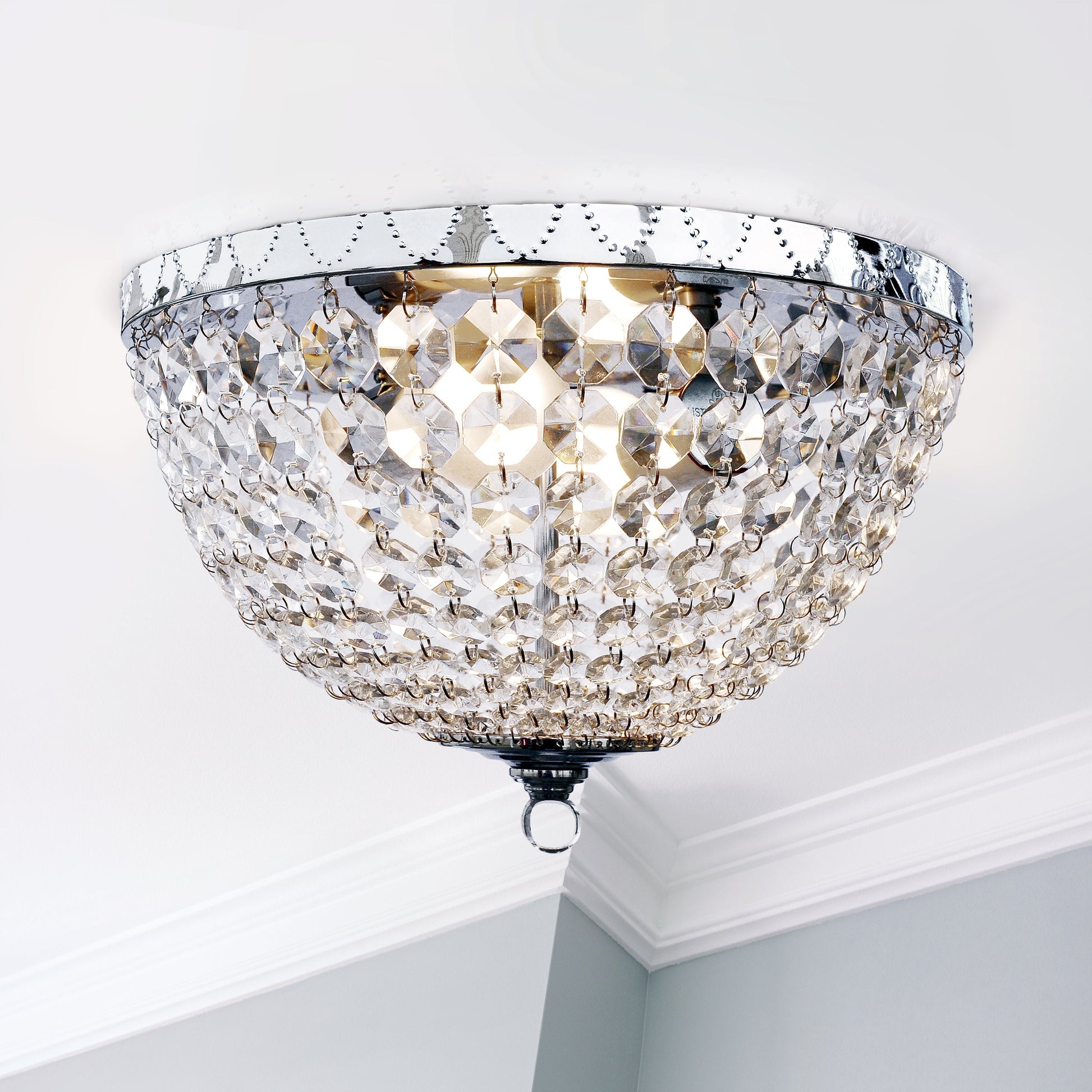 All The Rages Lalia Home Chrome 2-Light Crystal Drop Ceiling Flush Mount