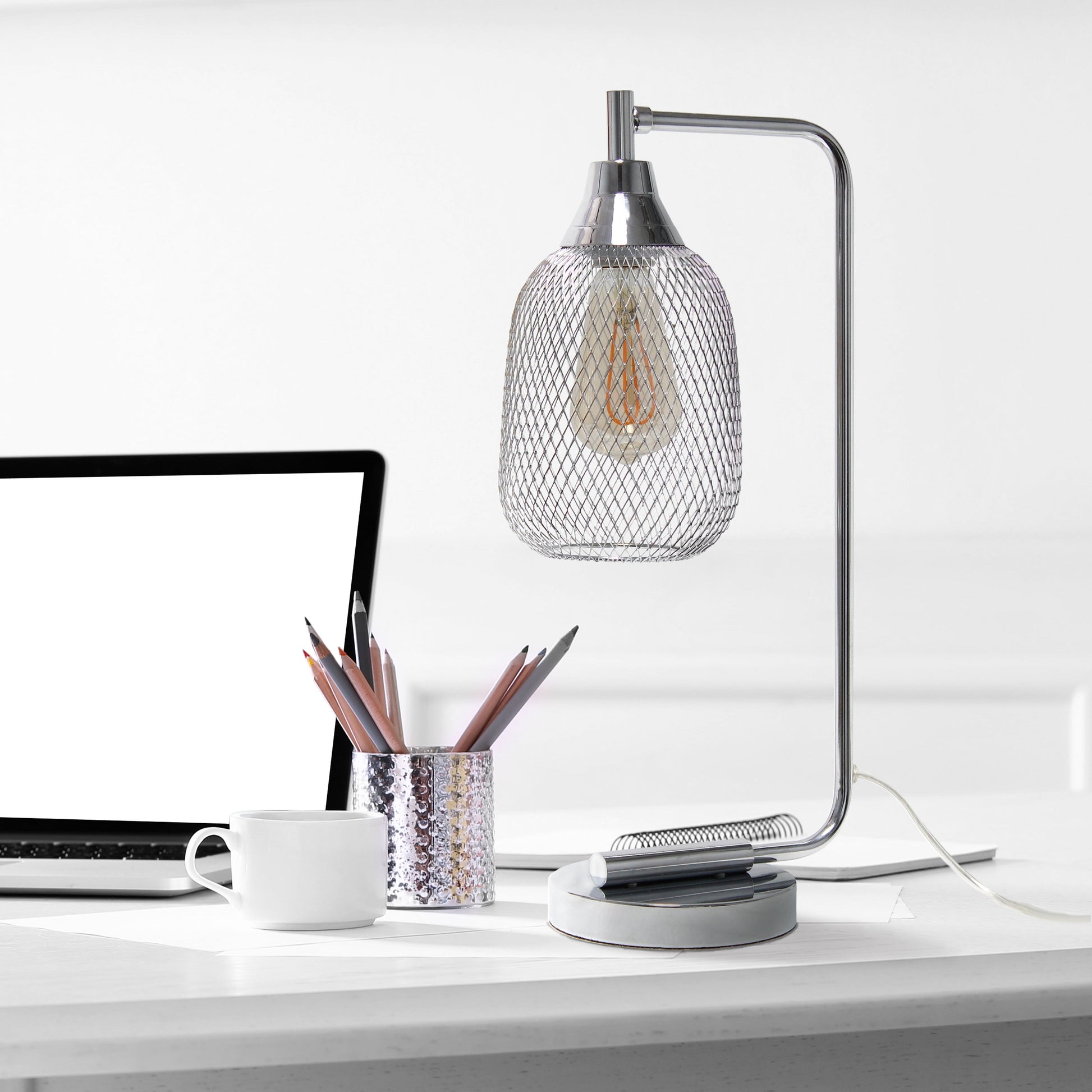 All The Rages Lalia Home Chrome Industrial Mesh Table Lamp