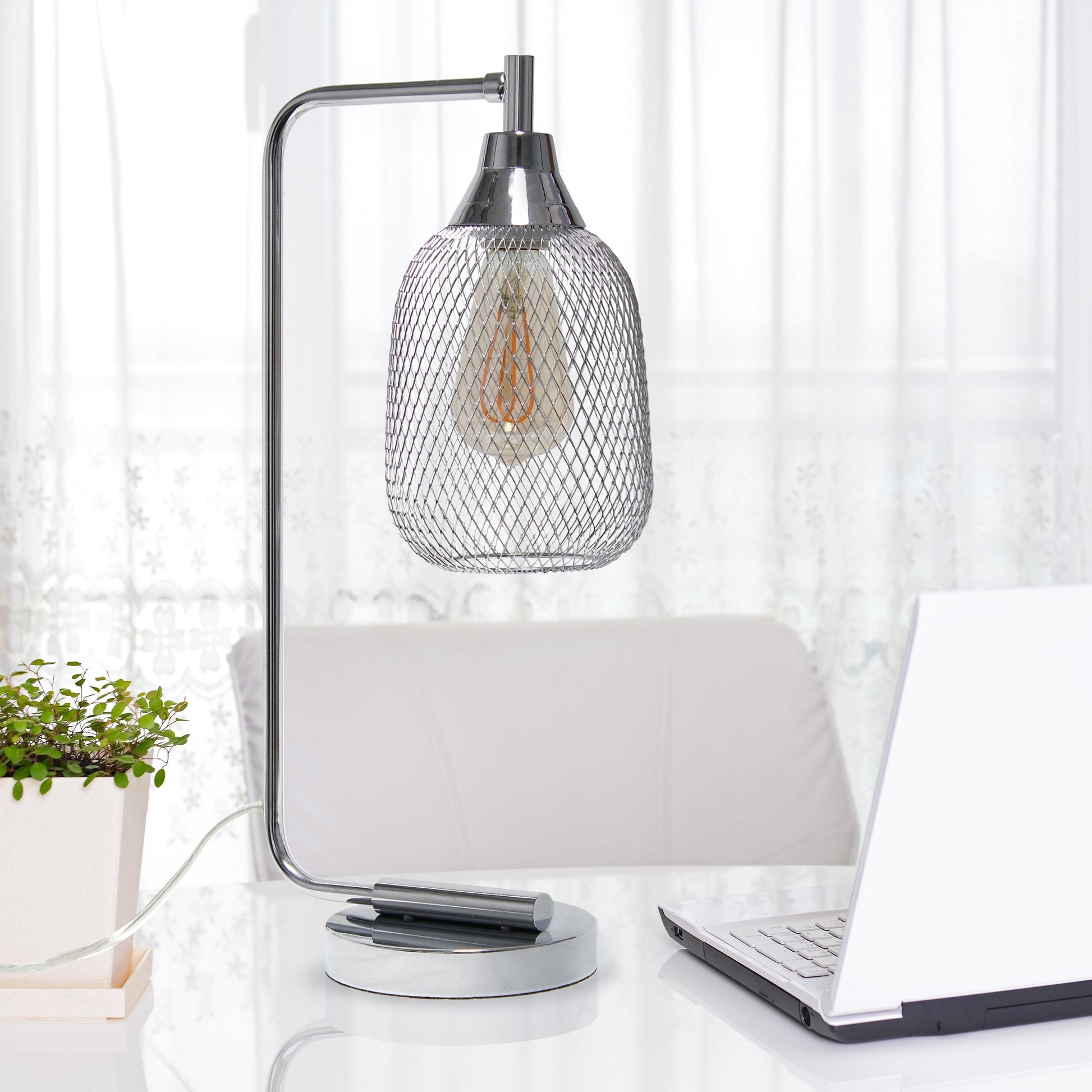 All The Rages Lalia Home Chrome Industrial Mesh Table Lamp