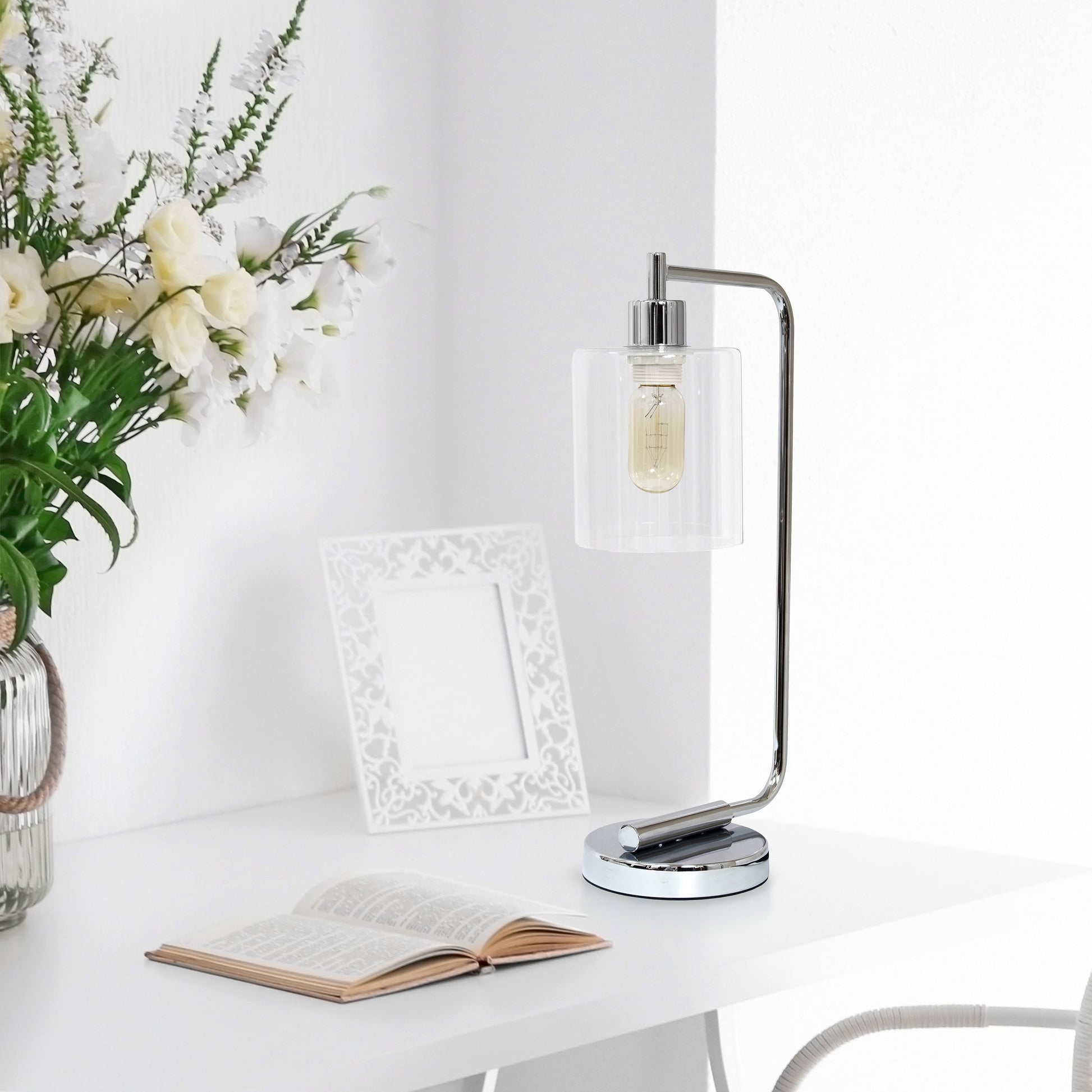 All The Rages Lalia Home Chrome Iron Table Lamp With Glass Shade