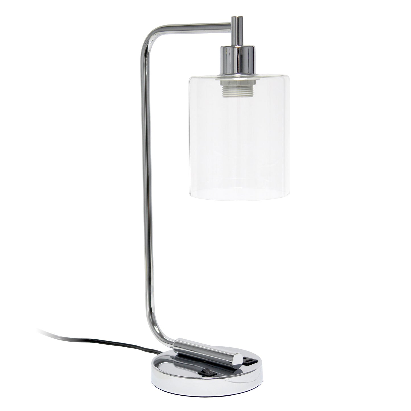 All The Rages Lalia Home Chrome Iron Table Lamp With USB Port & Glass Shade