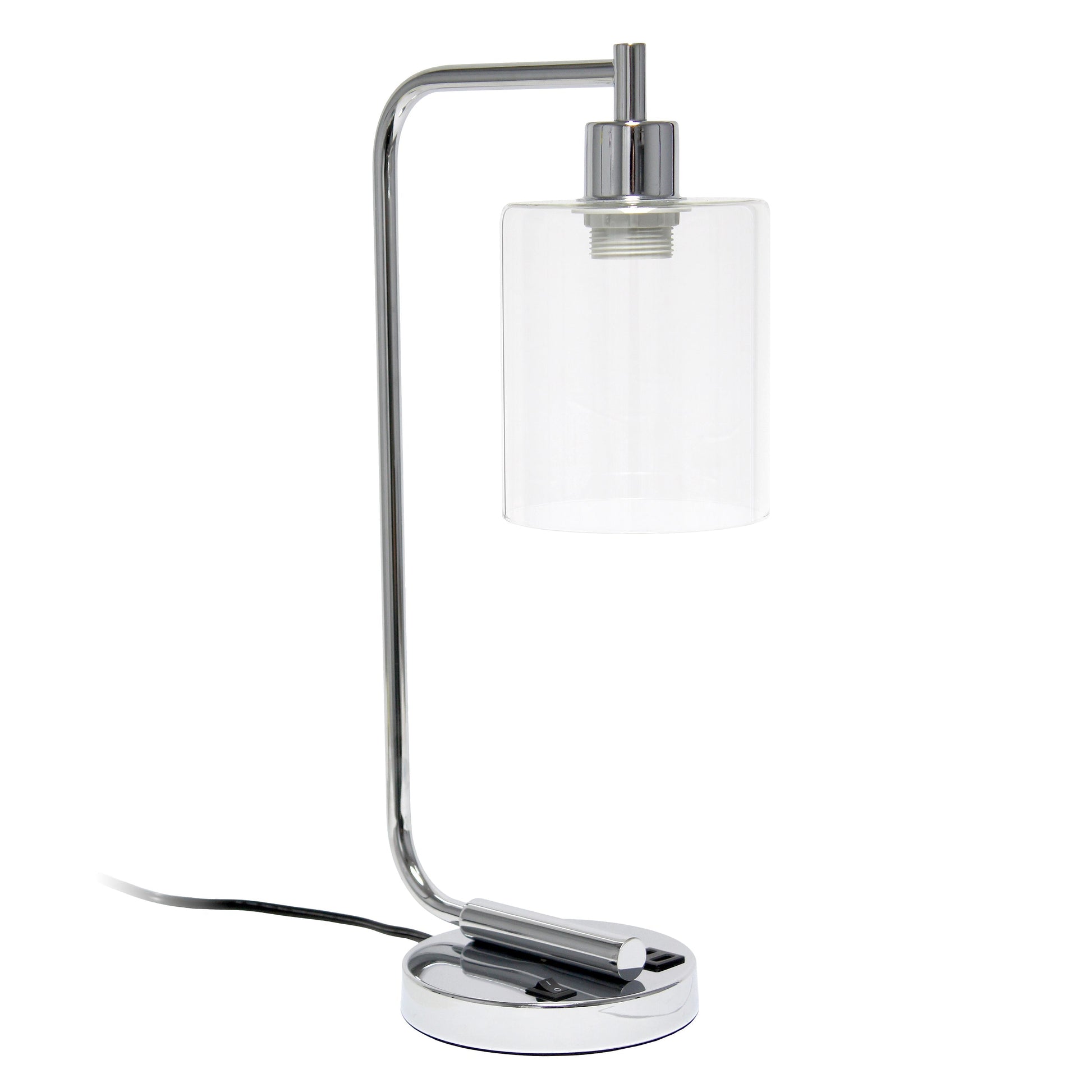 All The Rages Lalia Home Chrome Iron Table Lamp With USB Port & Glass Shade