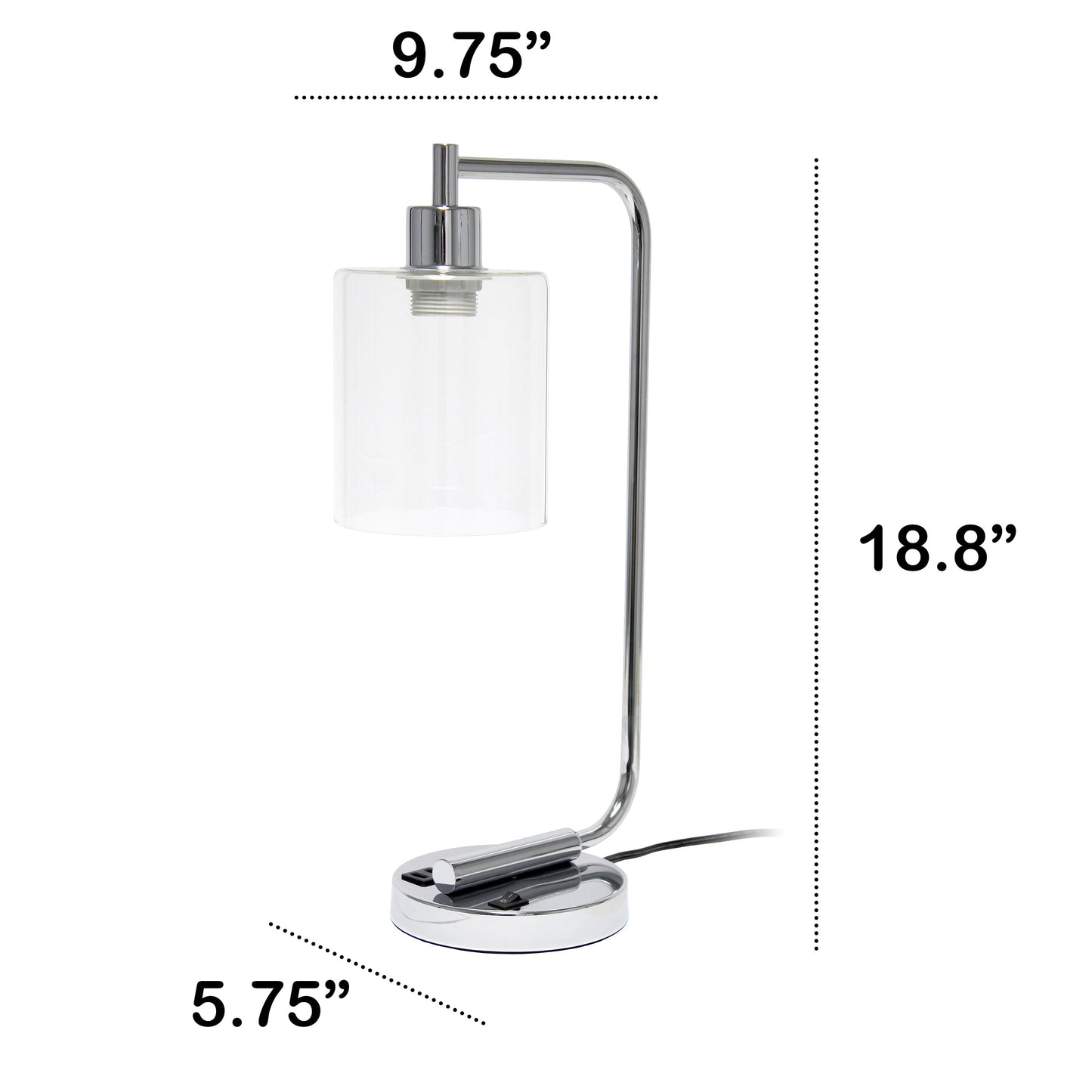 All The Rages Lalia Home Chrome Iron Table Lamp With USB Port & Glass Shade