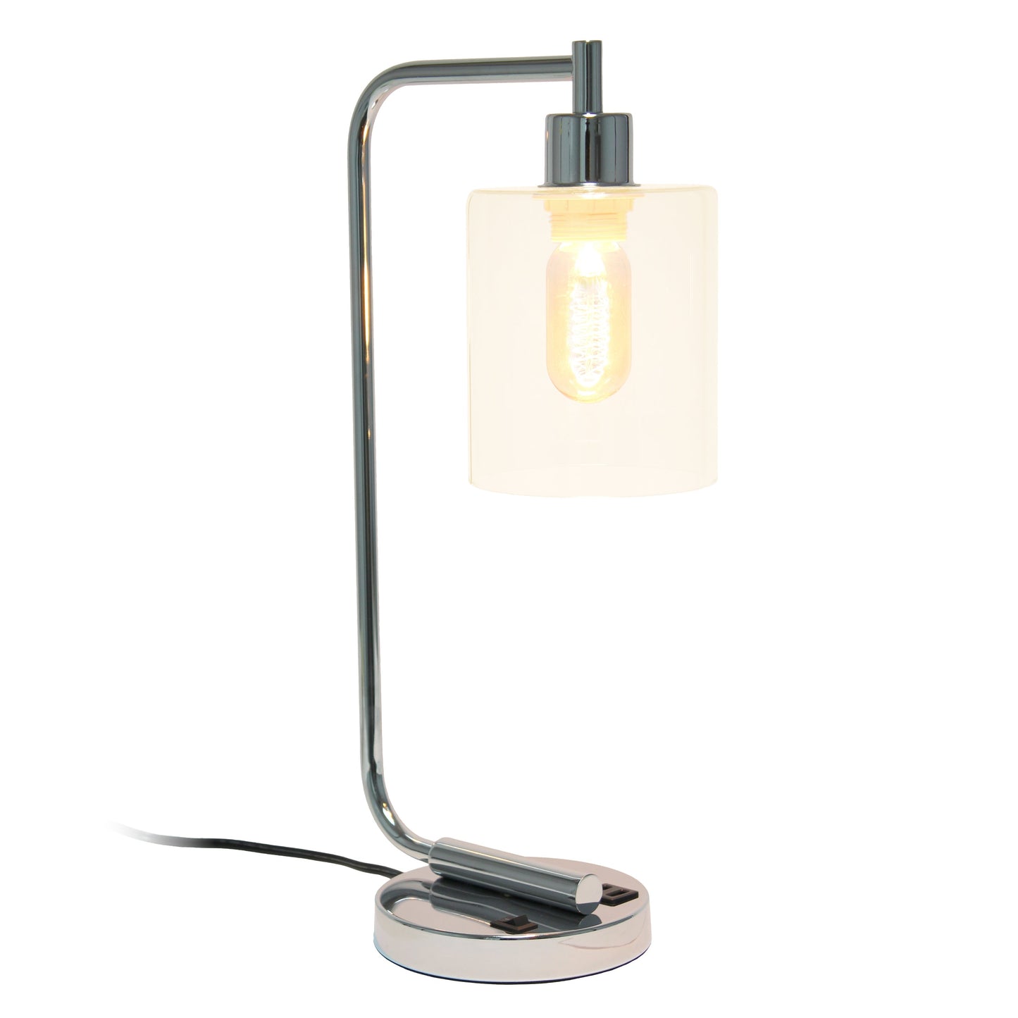 All The Rages Lalia Home Chrome Iron Table Lamp With USB Port & Glass Shade