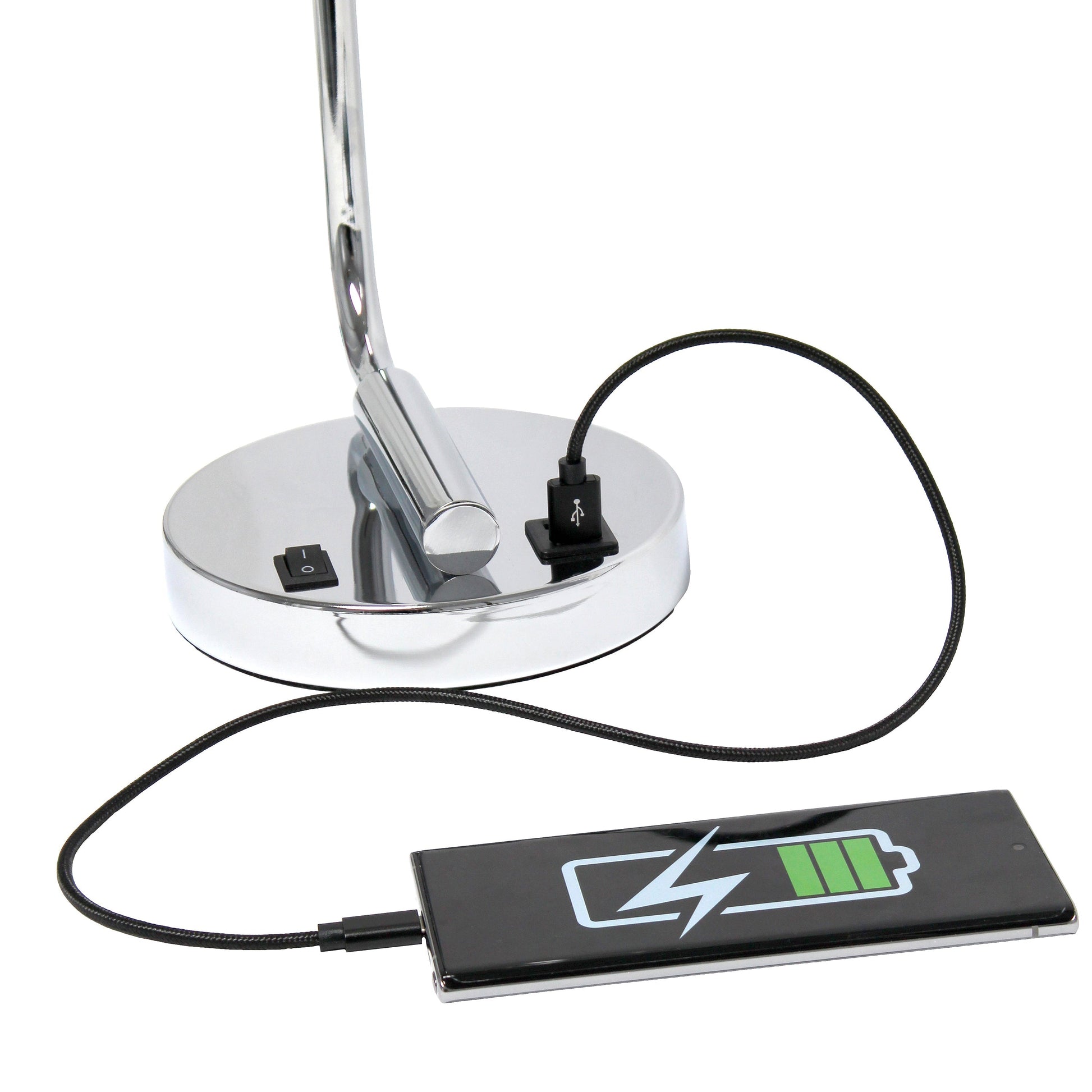 All The Rages Lalia Home Chrome Iron Table Lamp With USB Port & Glass Shade