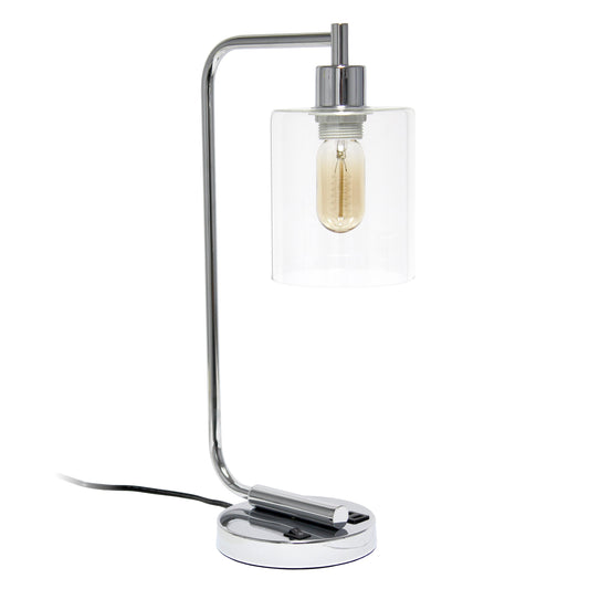All The Rages Lalia Home Chrome Iron Table Lamp With USB Port & Glass Shade
