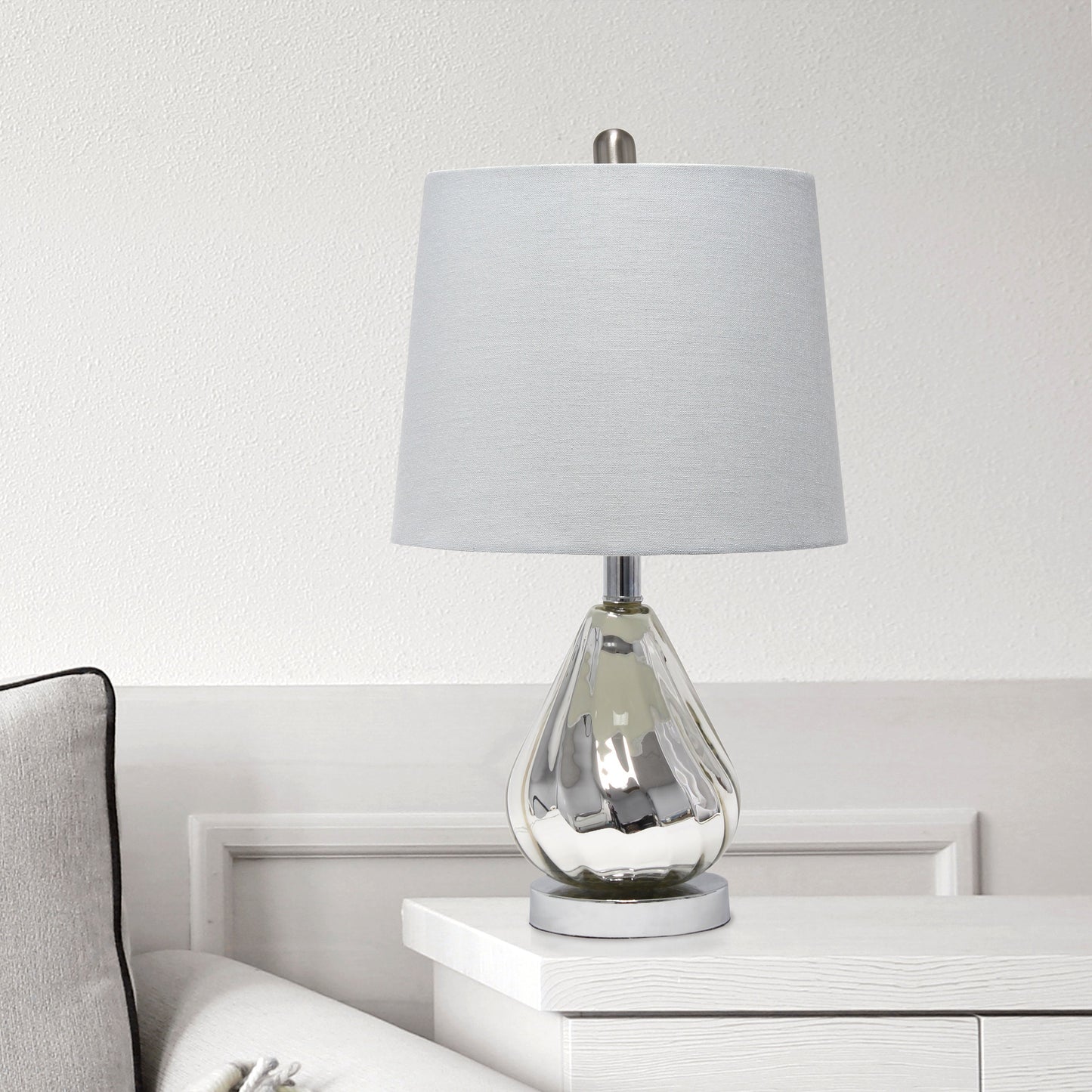 All The Rages Lalia Home Chrome Kissy Pear Table Lamp With Gray Fabric Shade