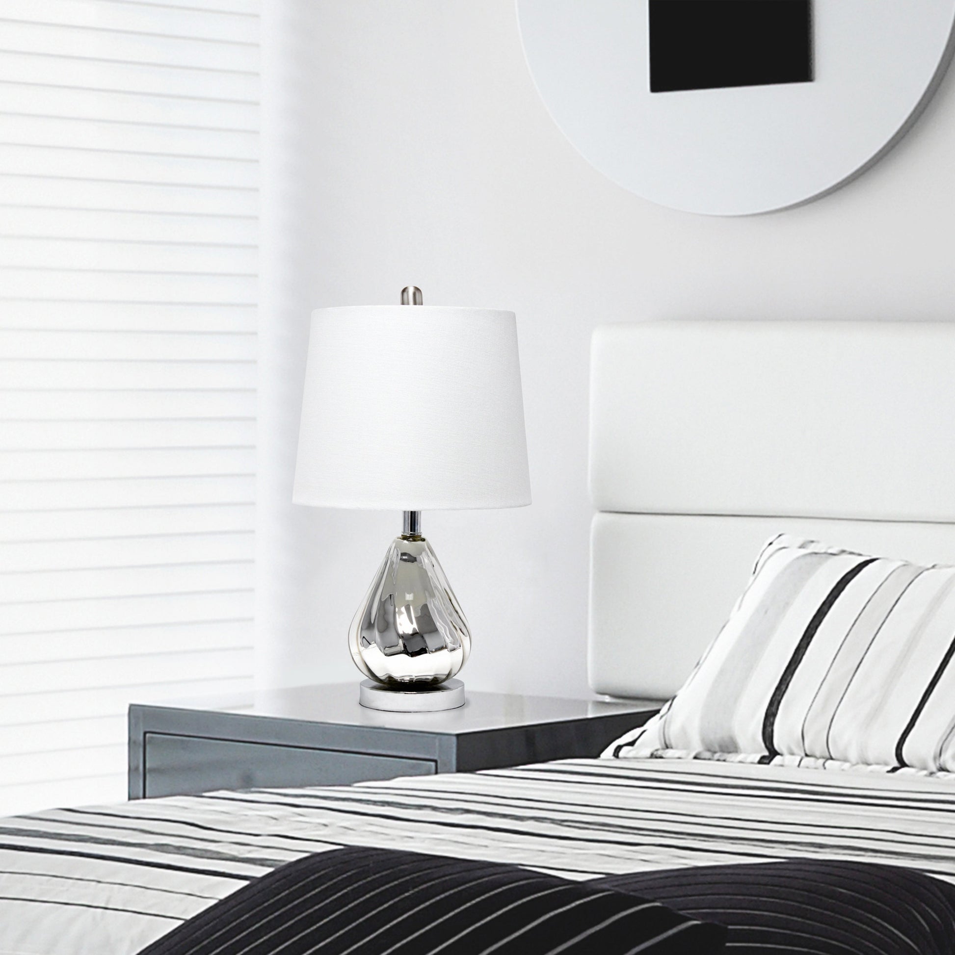 All The Rages Lalia Home Chrome Kissy Pear Table Lamp With White Fabric Shade