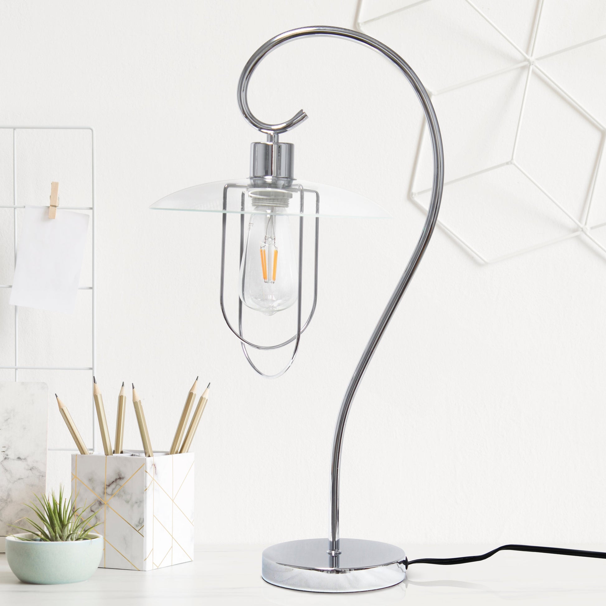 All The Rages Lalia Home Chrome Modern Metal Scroll Table Lamp