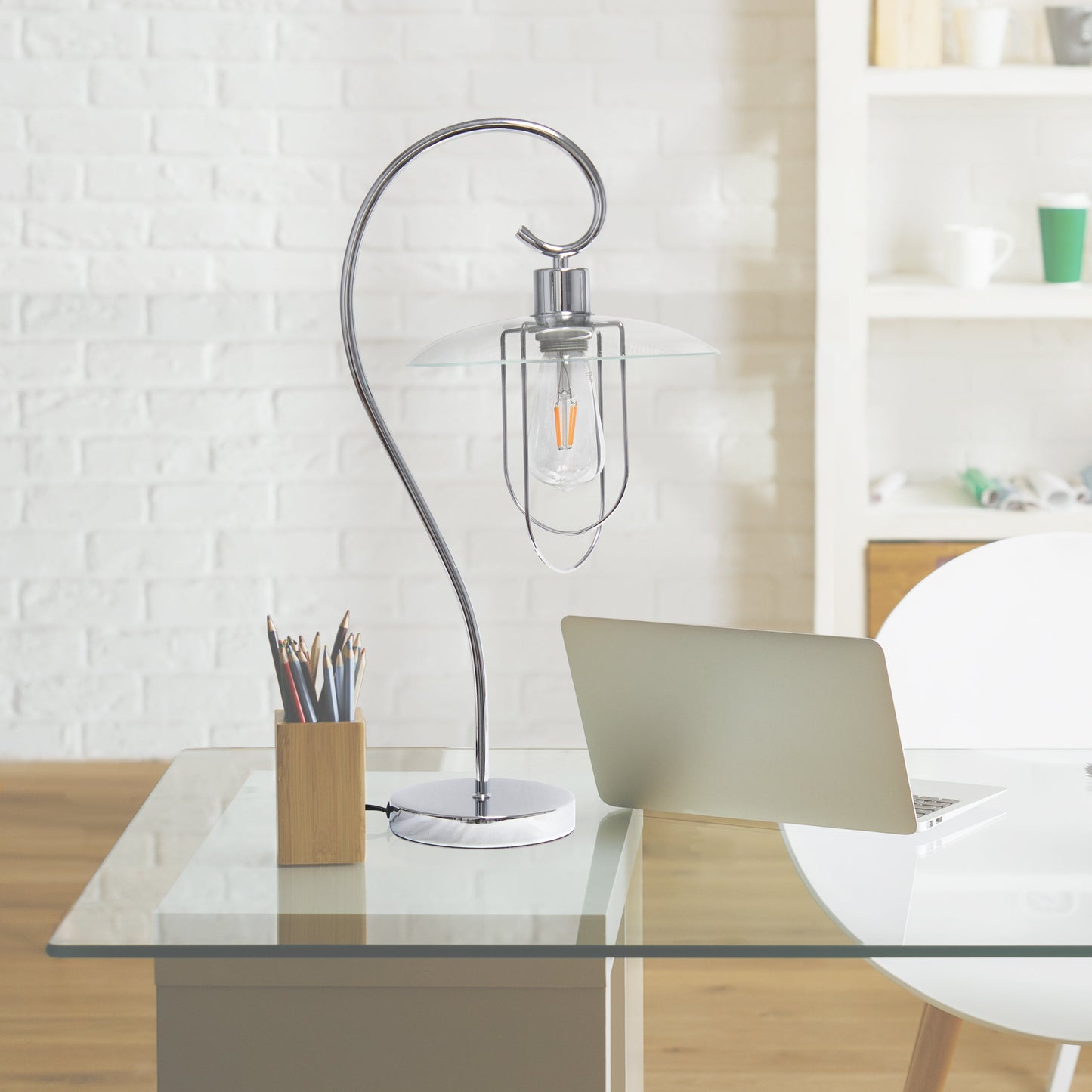 All The Rages Lalia Home Chrome Modern Metal Scroll Table Lamp
