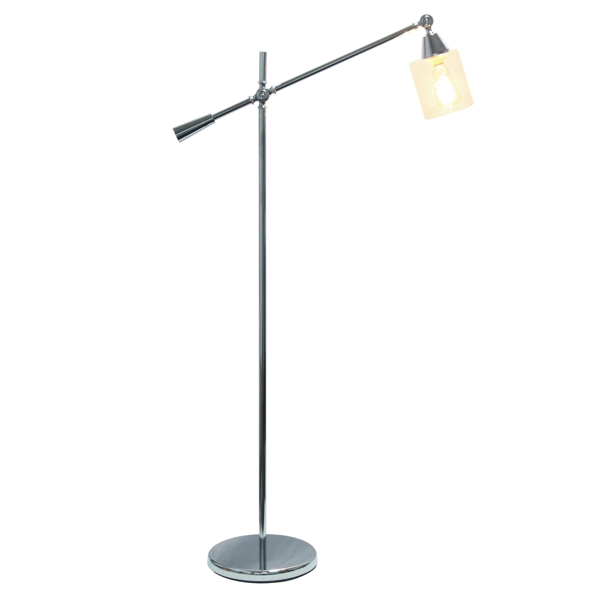 All The Rages Lalia Home Chrome Swing Arm Floor Lamp With Clear Glass Cylindrical Shade