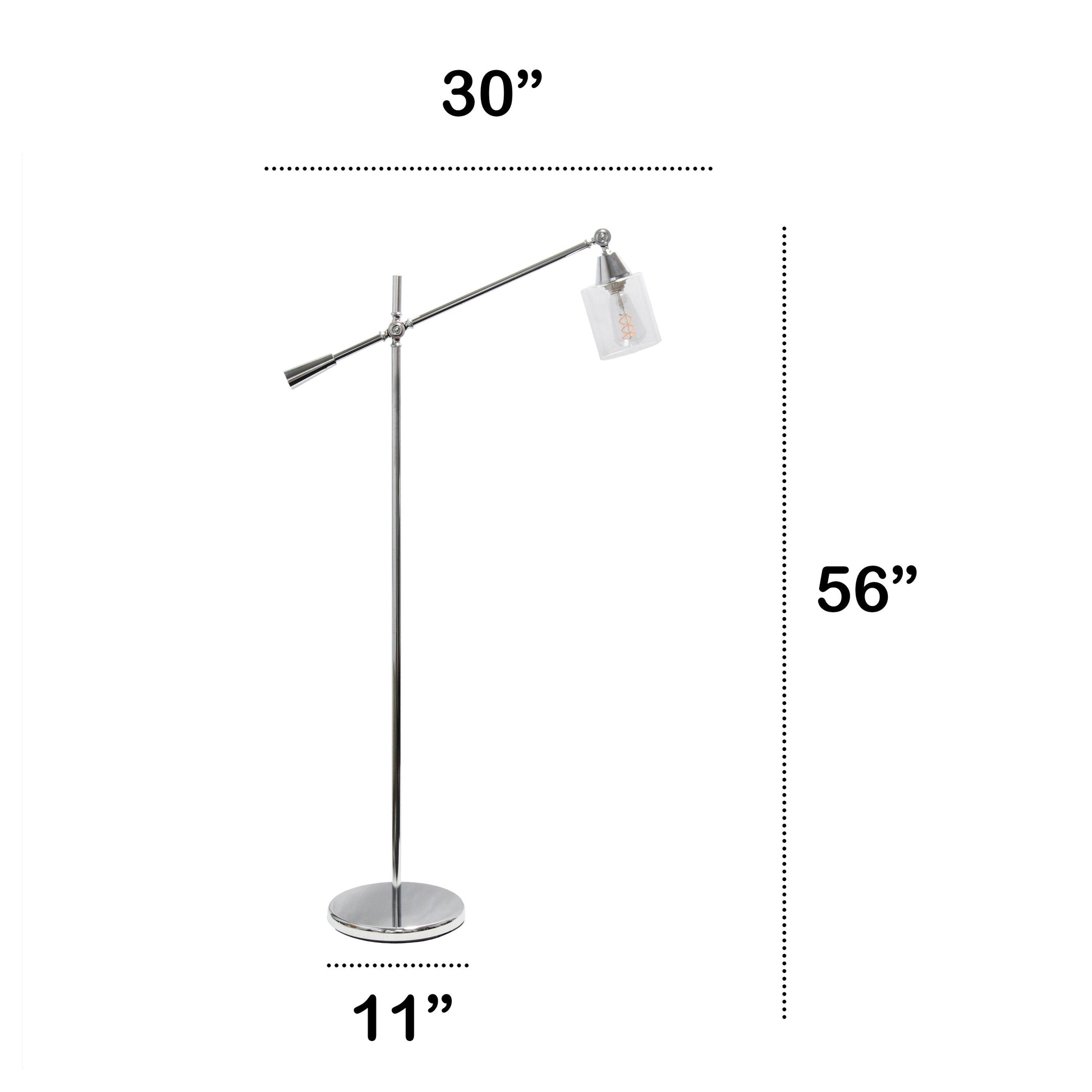 All The Rages Lalia Home Chrome Swing Arm Floor Lamp With Clear Glass Cylindrical Shade