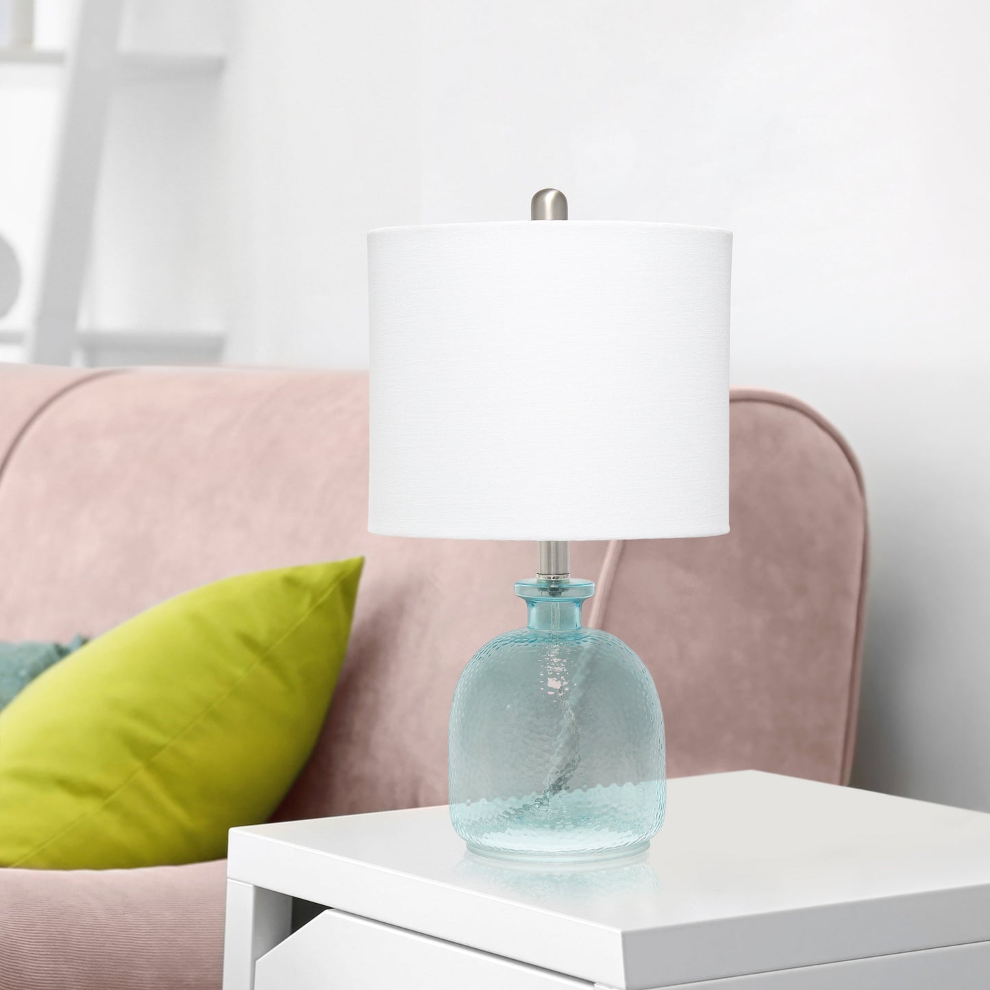 All The Rages Lalia Home Clear Blue Hammered Glass Jar Table Lamp With White Linen Shade