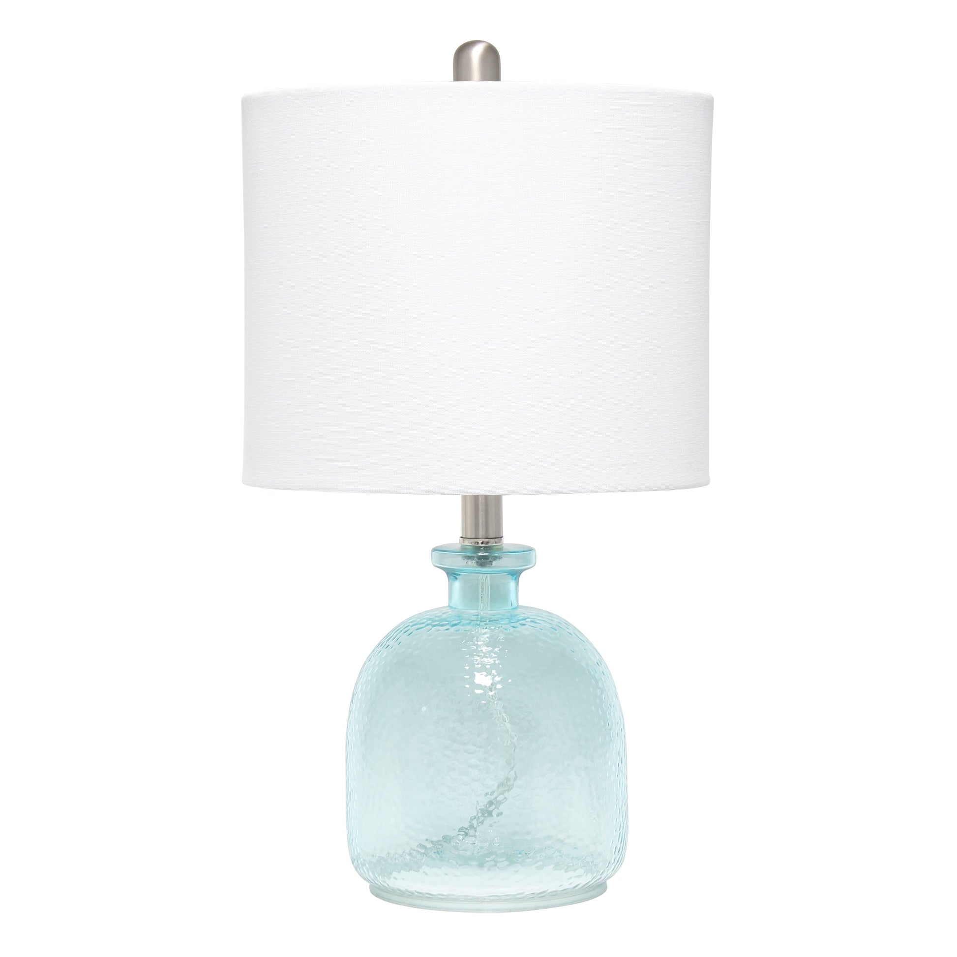 All The Rages Lalia Home Clear Blue Hammered Glass Jar Table Lamp With White Linen Shade
