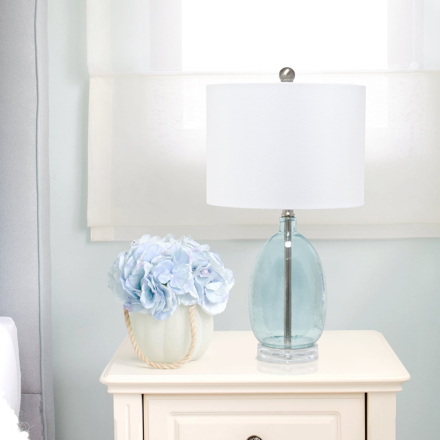All The Rages Lalia Home Clear Blue Oval Glass Table Lamp With White Drum Shade